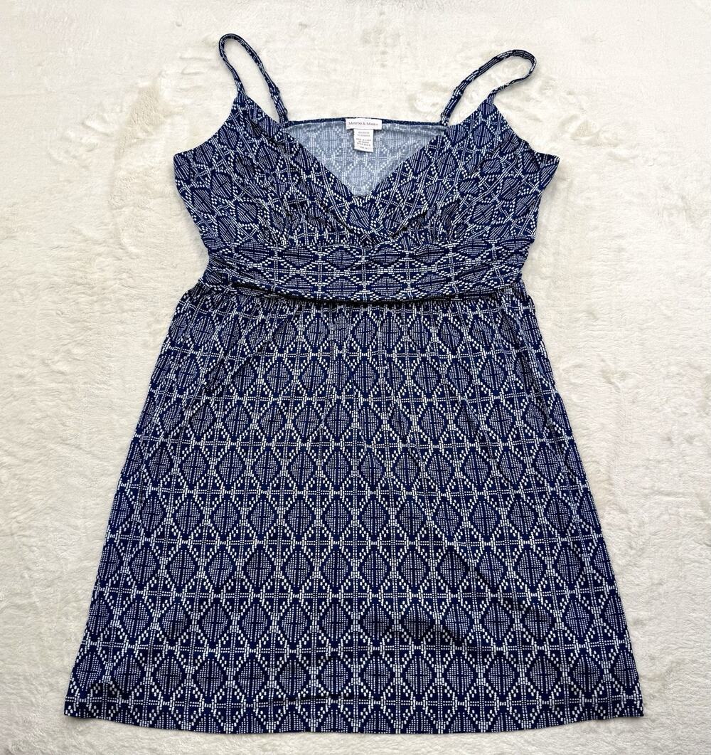 Monroe & Main Women’s Blue Geometric V-neck Spaghetti Strap Long Shirt Size 1X